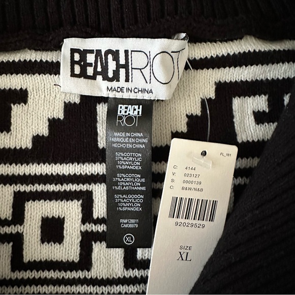 Anthro Beach Riot black and White Geometric Half-Zip Sweater ladies XL NWT - Picture 3 of 6